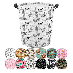 Bolsa de Compras Plegable con Estampado de Vaca Estilo Occidental Personalizada/al por Mayor, Cesta de Almacenamiento de Ropa Sucia con Asa - Product Image 1