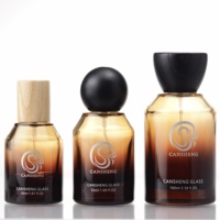 Flacon de parfum en verre à épaule inclinée personnalisé de 30 ml, 50 ml, 100 ml, fond épais, couvercle en plastique, estampage doré, sérigraphie