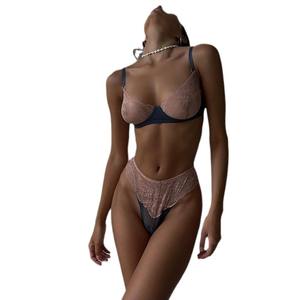 Oem/odm Filet de soutien-gorge à seins nus Lingerie en gaze et dentelle String transparent Lenceria Para Mujer - Product Image 5