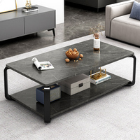 Table basse moderne en bois imitation marbre gris avec étagère de rangement, table centrale à 2 niveaux, meubles pour la maison