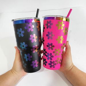Customized Holiday Promotion Gift 30oz Holographic Powder Coated rainbow Plated Tumblers <b>Coffee</b> Mugs Water <b>Bottle</b> - Product Image 3
