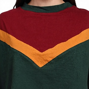Camiseta Corta de Mujer con Bloques de Color, Cuello Redondo, Manga Corta, Ajuste Holgado, Informal, Verde, Rojo, Naranja, Tejida, Primavera Verano - Product Image 6