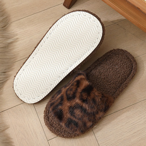 Faux Fur Open Toe Indoor Custom Home Fluffy Leopard Print <b>Slippers</b> Women Fluffy Cotton <b>Slippers</b> - Product Image 3