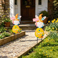 OEM ODM Décoration de jardin Pâques : Piquet de jardin Gnome de Pâques et Œuf LED Solaire avec piquet pour pelouse extérieure printanière