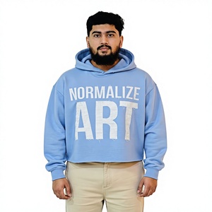 Sudaderas con Capucha Cortas de Estilo Urbano Personalizado, con Parches Bordados Desgastados, Diseño de Letras, Dobladillo con Borde Crudo y Corte Holgado - Product Image 1