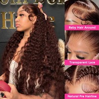 Wig Rambut Asli Manusia 13x4 Lace Frontal Deep Wave Water Wave Wig Rambut Asli Manusia Brasil untuk Wanita Kulit Hitam