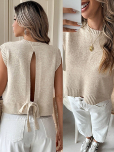 Haut en tricot de dentelle respirant et anti-plis sans manches à col rond pour femme, décontracté, tendance, polyvalent et <span class=keywords><strong>sexy</strong></span>, été 100% - Product Image 5