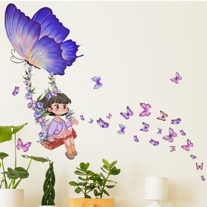 La <span class=keywords><strong>petite</strong></span> <span class=keywords><strong>fille</strong></span> se balance sur la balançoire Sticker mural Papillon balançoire Stickers Salon <span class=keywords><strong>Papier</strong></span> <span class=keywords><strong>peint</strong></span> décoratif - Product Image 2
