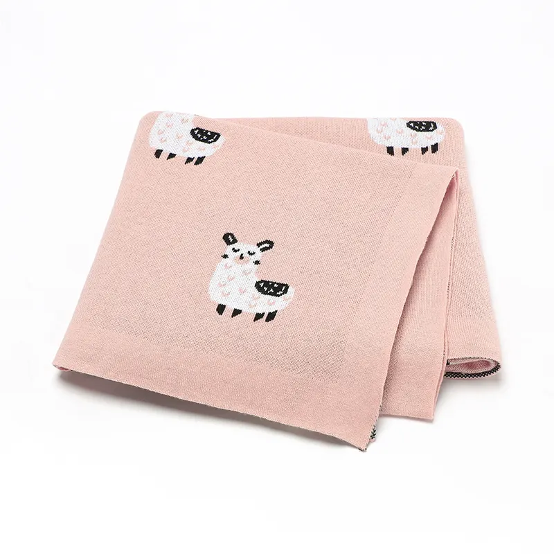Mimixiong Wholesale Cute Cartoon Pattern Solid Color Cotton Super Soft Baby Shower Gift Knitted Swaddle bed sheets Blanket
