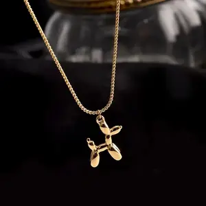 316L Stainless Steel Cute Style Balloon Dog Golden Pendant Necklace Sweet Funny Clavicle Chain Unique Girl Birthday Gift