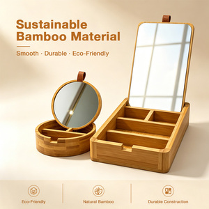 Eco Friendly Bamboo Cosmetic <b>Mirror</b> with Organizer Box Modern Minimalist Design for Beauty Brands and Gift Collections - Product Image 6