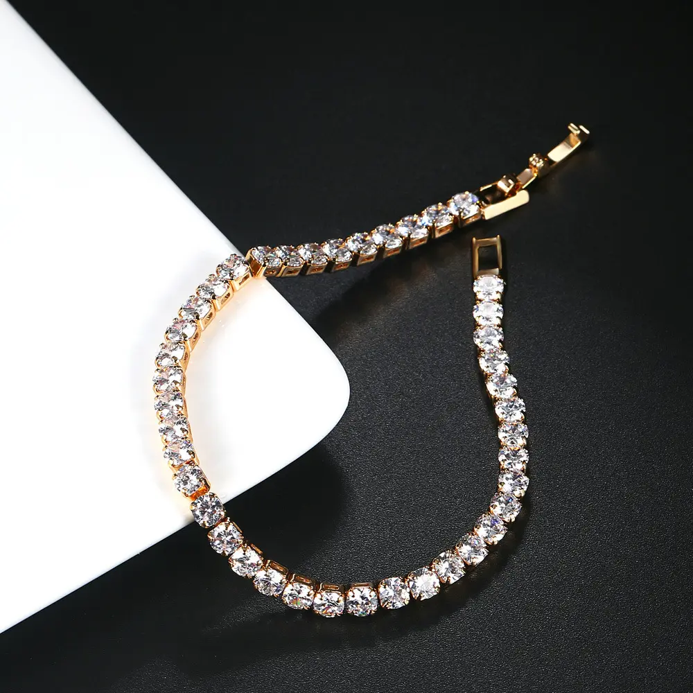 4MM Wholesale Hip Hop Ice Out Luxury Jewelry 18K Gold Plated CZ Cubic Zircon Austrian Crystal CZ Tennis Bracelet for Woman
