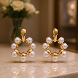 Orecchini a Cerchio Niuqian E2459 in Oro con Perle d'Acqua Dolce, Design Geometrico, Gioielli Classici da Donna per Uso Quotidiano - Product Image 2