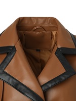 Veste en PU respirante mi-longue pour femme, col à revers avec ceinture, noir et marron unis, style unique, pour le commerce transfrontalier