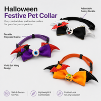 Collier d'Halloween pour animaux de compagnie, nœud papillon ailes de chauve-souris réglable, accessoires de fête pour chats et chiens, costume d'Halloween pour animaux