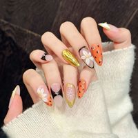 Vente en gros de 10 pièces de faux ongles en acrylique faits à la main, design 3D en forme de fleur, ongles longs ovales réutilisables, ongles artificiels personnalisés