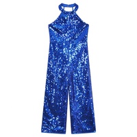 Enfants filles une pièce fête licou cou bande dos sans manches jambe large pantalon brillant Sequin Pageant combinaison danse barboteuse