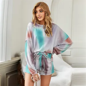 2 Piece Comfy Fleece Tie Dye Pajamas Shorts Set Women