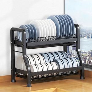 Modern Eco Friendly Double Tier Carbon Steel Metal Multifunction <b>Kitchen</b> Sink <b>Rack</b> Dish Drying Chopsticks Cleaning Tools <b>Storage</b> - Product Image 1