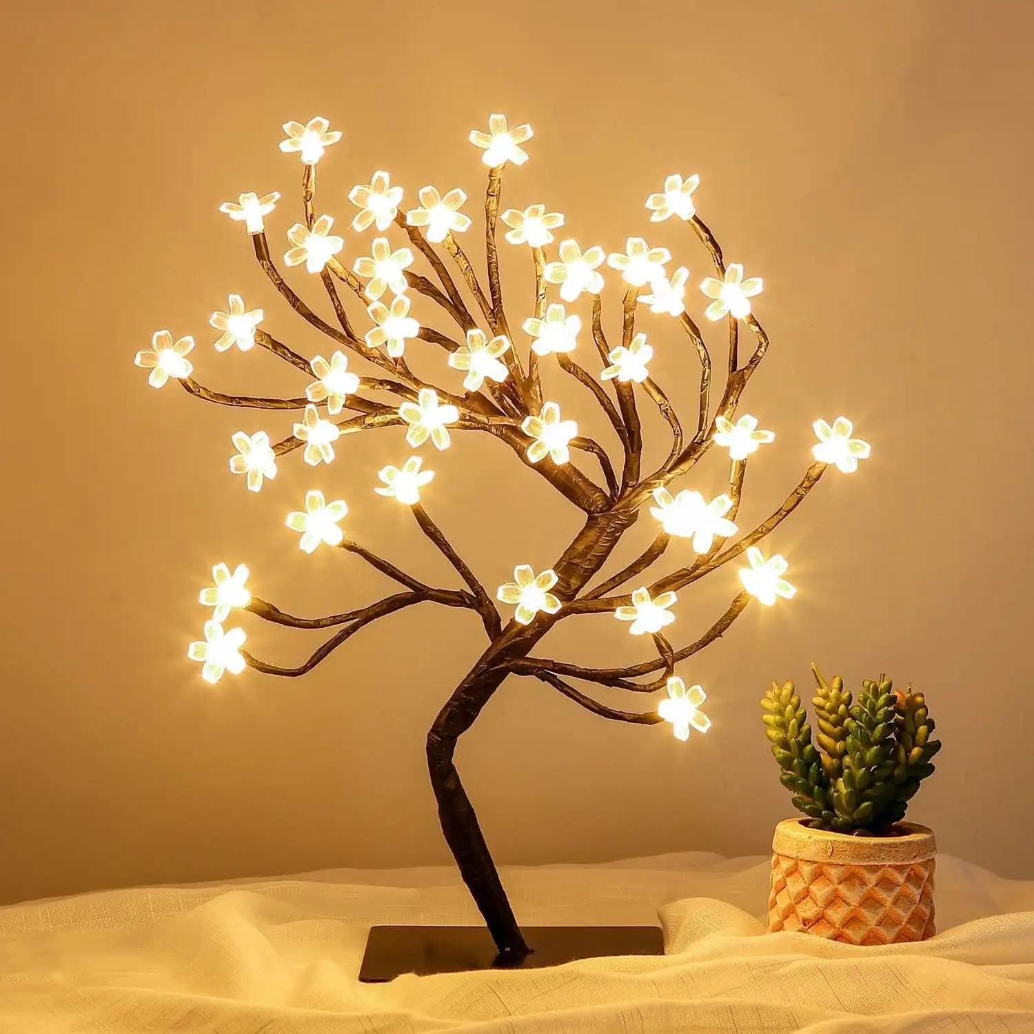 Flor de cerezo de 48 LED lámpara de luz de árbol de flores para escritorio