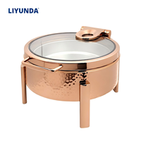 LIYUNDA Réchaud de buffet personnalisé à pointe martelée, en acier inoxydable 304 argenté, ensemble chauffe-plats rond à combustible pour banquets