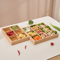 Plateau alimentaire 6 compartiments et plateau carré 9 grilles en bois pour snacks, sauces et hot pot – Vente chaude