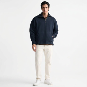 High Quality Men's 100% Cotton Quarter Zipper Hoodie Long Sleeve <b>Mock</b> <b>Neck</b> Sweatshirt with Embroidered Pattern for Autumns - Product Image 1