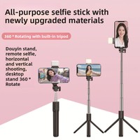 Trépied télescopique pliable avec télécommande et lumière d'appoint en ABS pour photographie en extérieur et vlogging