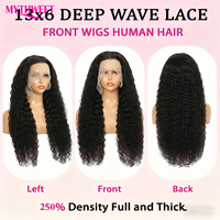 Perruques en cheveux humains vierges en vente chaude, vente en gros à bas prix, perruque sans colle, vague profonde, raie au milieu, perruque à dentelle frontale pour femmes noires