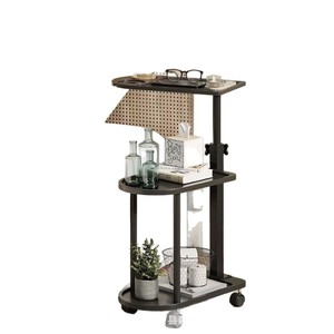 Three Tier <b>Storage</b> <b>Cart</b> Black Bamboo Material With Caster Wheels For Bedroom Bathroom Organization - Product Image 2