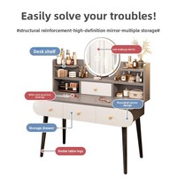 Table de toilette moderne minimaliste en bois pour chambre de fille avec miroir de maquillage intégré et éclairage pour petits appartements