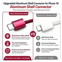 Câble de charge rapide USB C vers USB C 60W PD 1m en alliage d'aluminium et nylon tressé pour téléphone 18