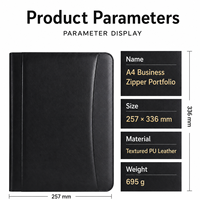 Portafolio de Cuero A4 Personalizado con Cierre, Bolsillo Interior con Cierre, Ranuras para Tarjetas, Portadocumentos con Logotipo para Reuniones de Negocios