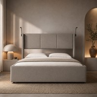 Modernes taupefarbenes Polsterbett mit gepolstertem Kopfteil, Queen- und King-Size, minimalistisches Hotel- und Apartment-Schlafzimmerbettgestell, OEM ODM