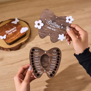 Caja de Madera para Dientes de Leche con Diseño de Dibujos Animados para Niños y Niñas, Caja de Almacenamiento de Cabello de Bebé, Caja de Colección de Dientes Perdidos y Recuerdos para Niños - Product Image 3