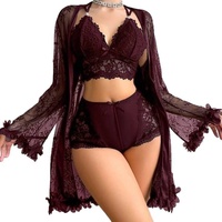 Ensemble de lingerie sexy trois pièces en dentelle avec bretelles et pyjama érotique - Lingerie transparente pour la vente en gros (ODM)