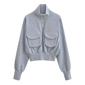 Sudadera con Capucha TKAN492D Personalizada para Mujer, Estilo Urbano, Tejido de Alta Calidad, Talla Grande, 100% Algodón, Corta, Color Sólido, con Cremallera - Product Image 2