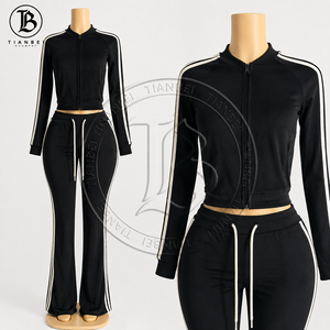 Ensemble deux pièces assorti en Spandex/Coton pour femme 2026 – Survêtement décontracté écologique et respirant avec veste et pantalon évasé - Product Image 6