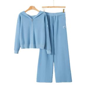 <span class=keywords><strong>Tuta</strong></span> <span class=keywords><strong>sportiva</strong></span> autunno inverno da <span class=keywords><strong>donna</strong></span> in maglia transfrontaliera europea Cardigan con cappuccio con cerniera <span class=keywords><strong>pantaloni</strong></span> larghi Casual in tinta unita Set di due pezzi - Product Image 5