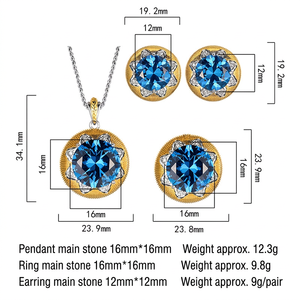 Fashion Eco-friendly <b>Copper</b> Wedding Necklace Sets for Women Jewelry 16-12mm Blue Round Zircon Bridal Pendant Earrings Set - Product Image 3