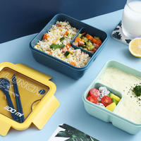 1100ml Auslaufsichere Blau-Grüne Quadratische Lebensmittel-Plastikbox für Schule und Büro Bento-Lunchbox mit Warmhaltefunktion