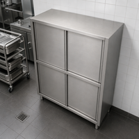 Armoire coulissante à quatre portes en acier inoxydable pour cuisine commerciale, capacité robuste, résistance à la corrosion, pour le stockage des aliments