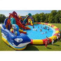 Grand parc aquatique commercial gonflable de qualité commerciale et toboggan de château avec piscine