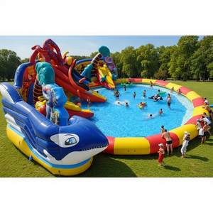 Grand <span class=keywords><strong>parc</strong></span> aquatique commercial gonflable de qualité commerciale et toboggan de château avec piscine - Product Image 1