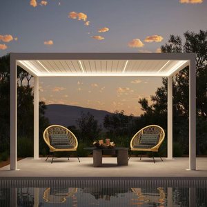 Pérgola y Gazebo de Exterior de PVC y Aluminio <span class=keywords><strong>con</strong></span> Techo Rígido Impermeable, <span class=keywords><strong>con</strong></span> Control Remoto LED para Jardín, <span class=keywords><strong>Terraza</strong></span> y Patio Trasero - Product Image 6