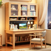 Bureau d'étude en bois massif avec huche et étagères vitrées, bureau informatique pour la maison, vente en gros pour chambre et appartement