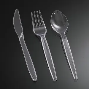 Xueli Disposable Clear Transparent Cutlery Plastic Party Tableware Set Dinner Knife Fork Spoon Birthday Dinnerware crystal spoon