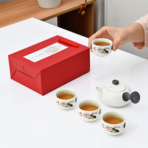 Juego de té Kung Fu con esmalte de copo de nieve, tetera de cerámica con asa lateral y tazas, caja de regalo para celebración de bodas - Product Image 4