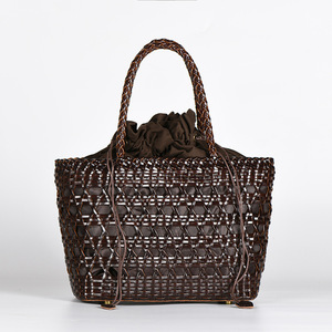 Sac à main pour femme en cuir véritable tressé ajouré style panier, nouveauté, vente chaude - Product Image 3