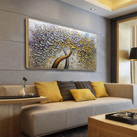 Peinture acrylique sur toile peinte à la main, arbre de la fortune doré, poster, paysage, nature morte, fleurs, tableau moderne pour décoration de chambre